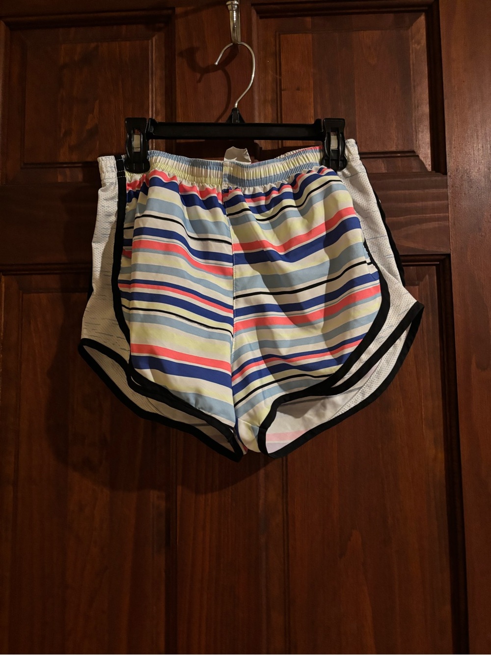 Varsity Multicolor Striped Athletic Shorts with Black Trim
